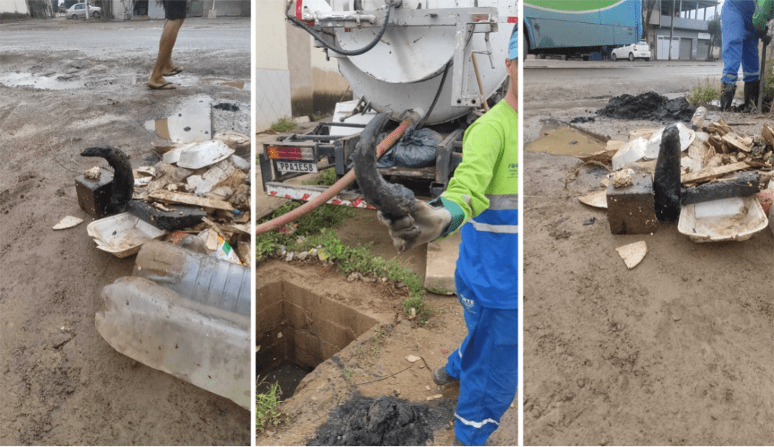 Secretaria de Serviços de Cariacica encontra até chifre de animal na rede de drenagem no bairro Campo Verde