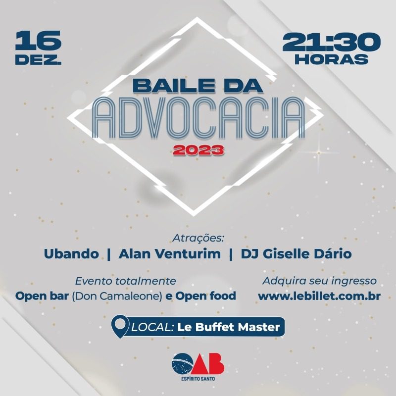 Contagem Regressiva: Baile da Advocacia em 16 de dezembro. Ingressos já à disposição!