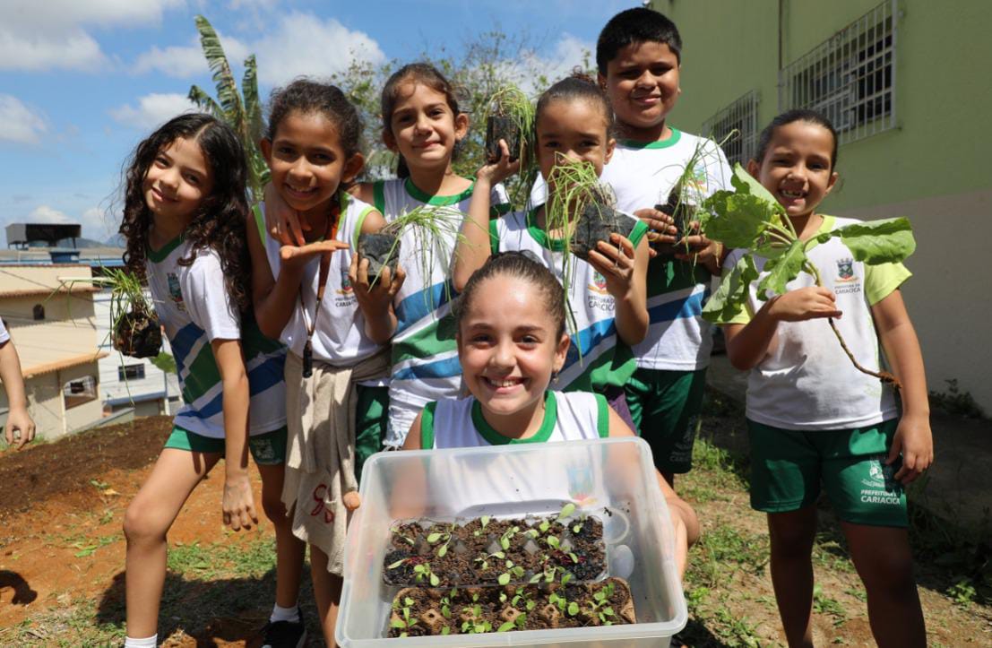 Horta Escolar inspira alunos a plantar, cultivar e colher seu próprio alimento